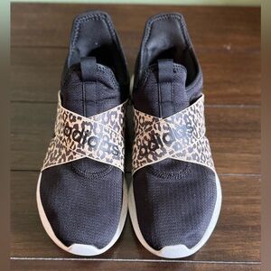 Adidas Women's Black and Leopard Print Slip-On Sneakers